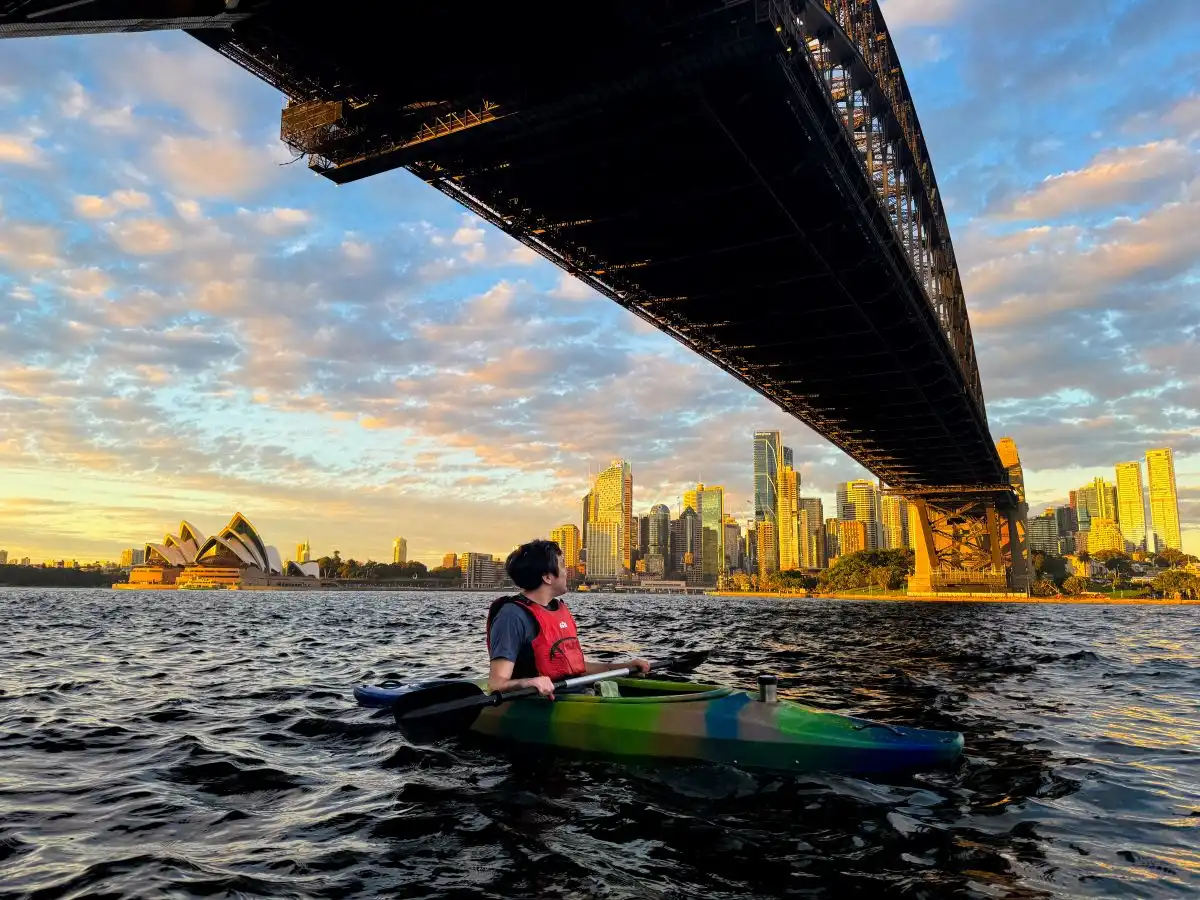 A guided kayak tour near the Sydney Harbour Bridge and Opera House